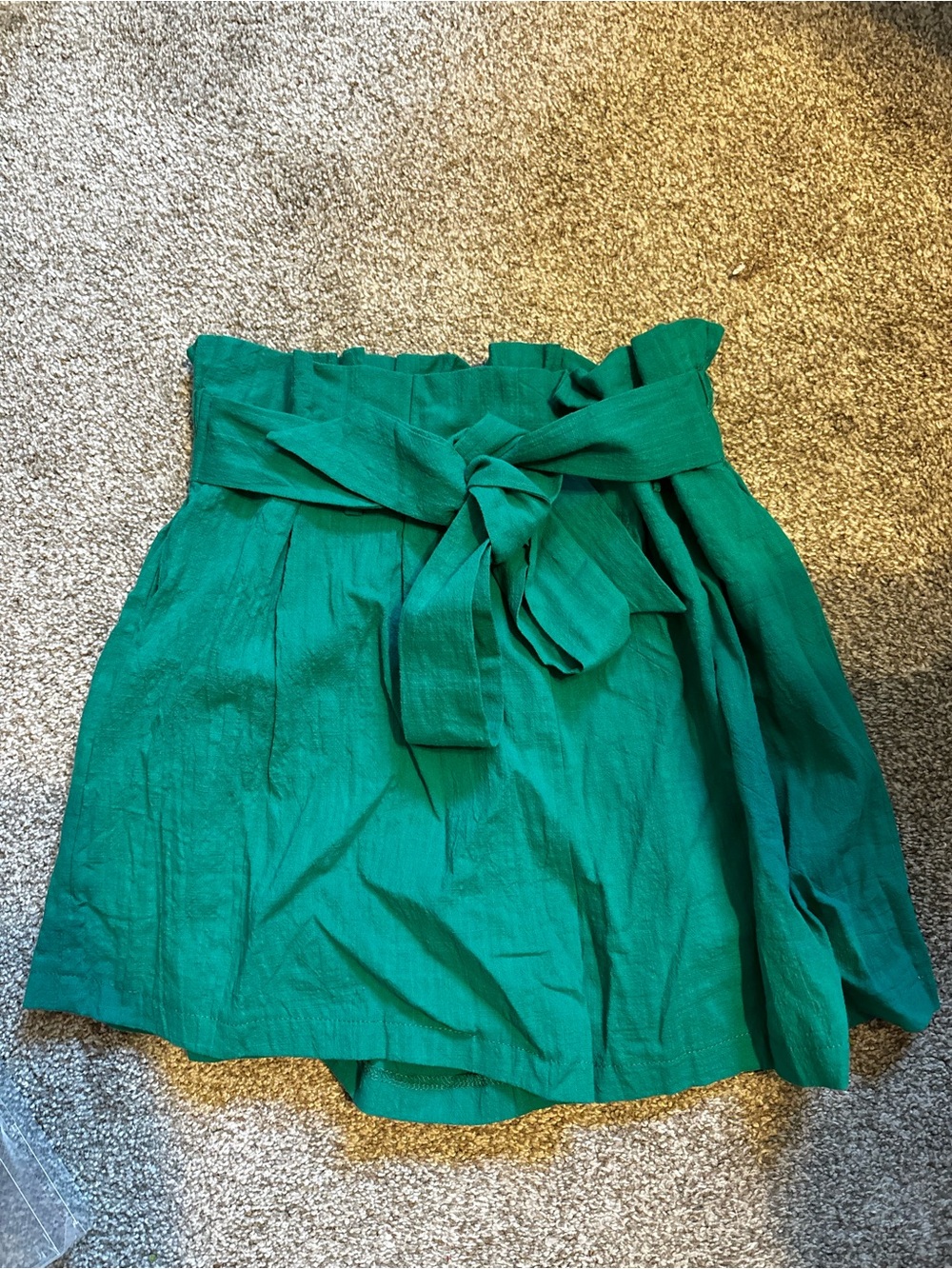 Medium Green High Waist Tie Shorts